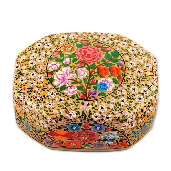 Alternate image for Artisan Crafted Wood and Papier Mache Decorative Box Kashmir Flowers