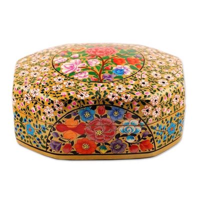 Alternate image for Artisan Crafted Wood and Papier Mache Decorative Box Kashmir Flowers