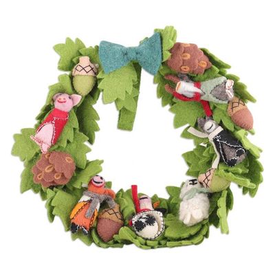Alternate image for Leafy Barn Animal Themed Green Wool Felt Wreath from India BarnyardParty