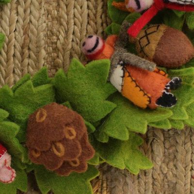 Alternate image for Leafy Barn Animal Themed Green Wool Felt Wreath from India BarnyardParty