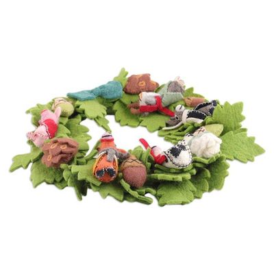 Alternate image for Leafy Barn Animal Themed Green Wool Felt Wreath from India BarnyardParty