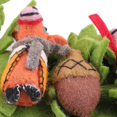 Alternate image for Leafy Barn Animal Themed Green Wool Felt Wreath from India BarnyardParty