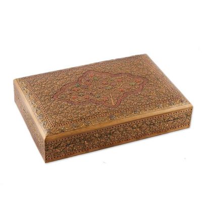 Alternate image for Classic Leafy-Patterned Golden Papier Mache Decorative Box Sylvan Glory