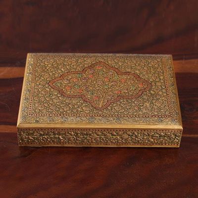 Alternate image for Classic Leafy-Patterned Golden Papier Mache Decorative Box Sylvan Glory