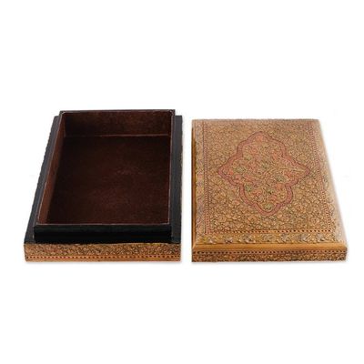 Alternate image for Classic Leafy-Patterned Golden Papier Mache Decorative Box Sylvan Glory