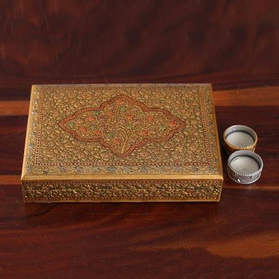 Alternate image for Classic Leafy-Patterned Golden Papier Mache Decorative Box Sylvan Glory