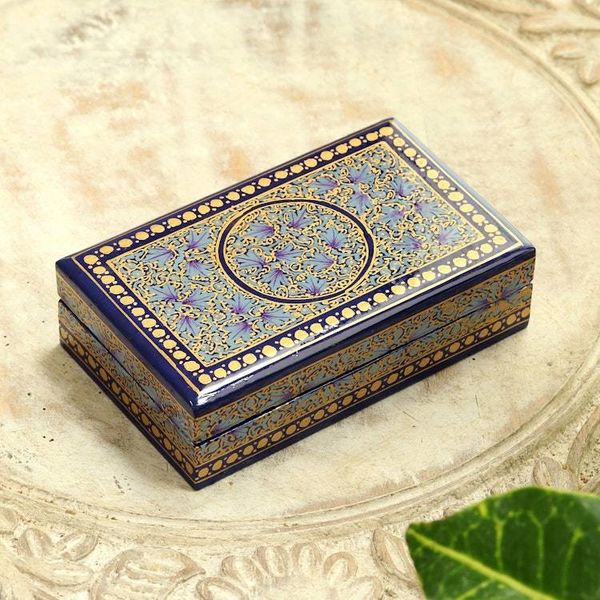 Alternate image for Blue and Gold Velvet-Lined Decorative Box Kashmir Tradition