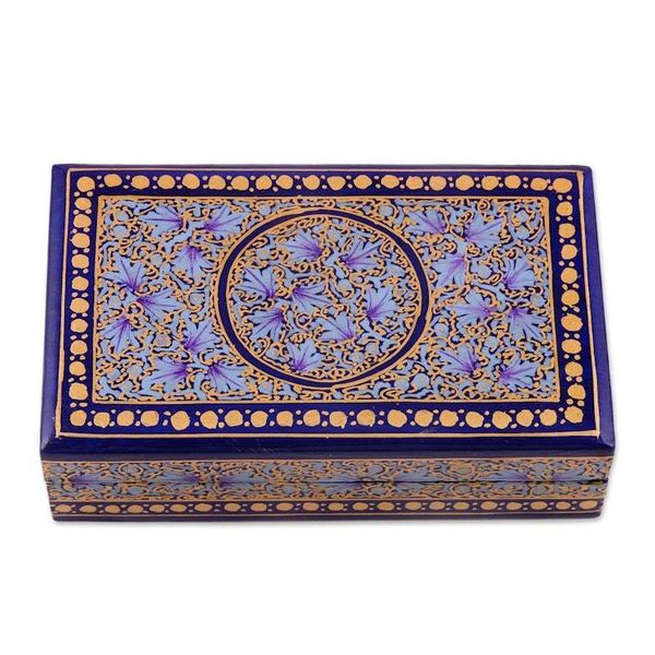 Alternate image for Blue and Gold Velvet-Lined Decorative Box Kashmir Tradition