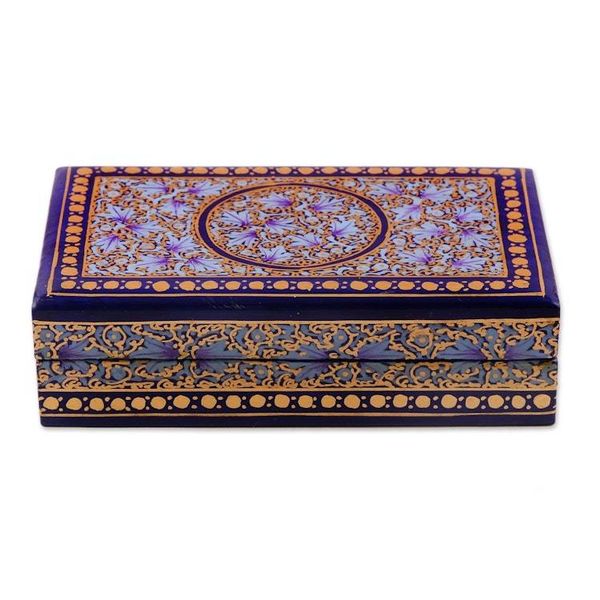 Alternate image for Blue and Gold Velvet-Lined Decorative Box Kashmir Tradition
