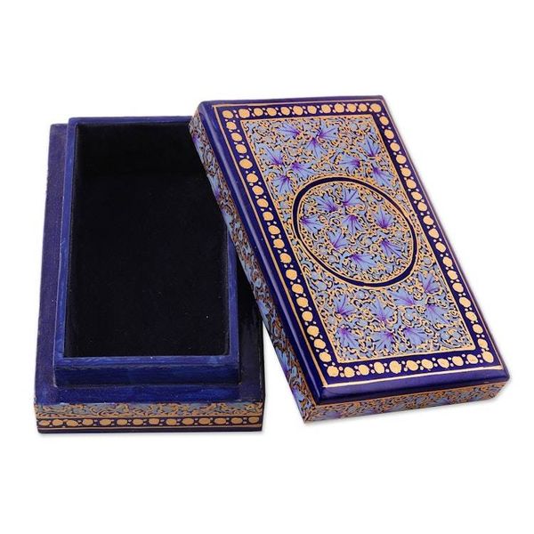 Alternate image for Blue and Gold Velvet-Lined Decorative Box Kashmir Tradition