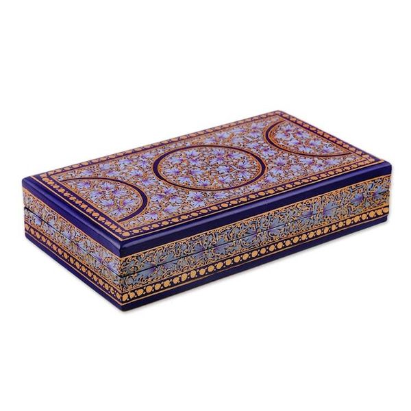 Alternate image for Artisan Crafted Blue and Gold Papier Mache Box Kashmir Dynasty