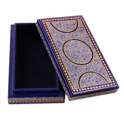 Alternate image for Artisan Crafted Blue and Gold Papier Mache Box Kashmir Dynasty