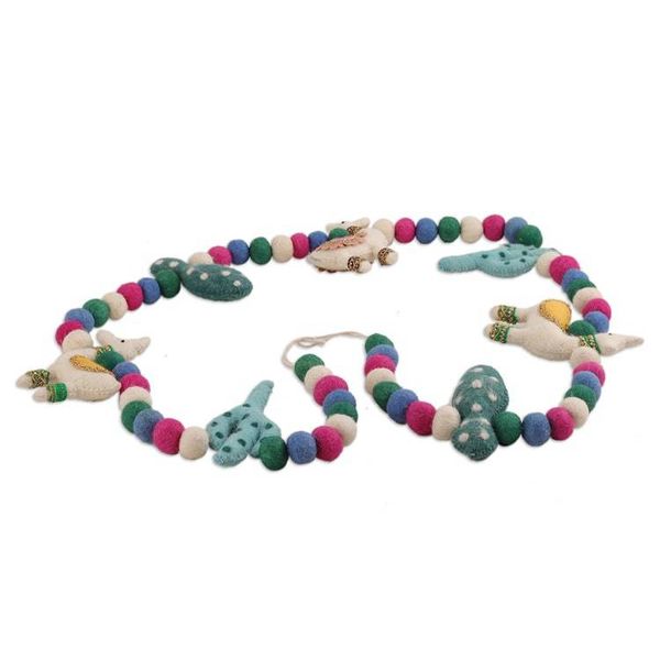 Alternate image for Colorful Llama and Cactus-Themed Wool Felt Garland Festive Llamas