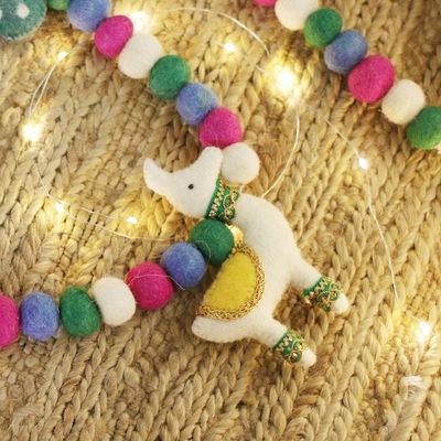 Alternate image for Colorful Llama and Cactus-Themed Wool Felt Garland Festive Llamas