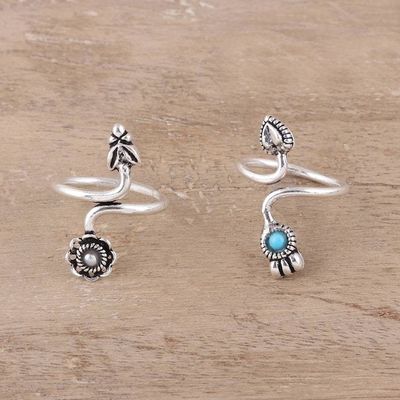 Alternate image for Cultured Pearl and Sterling Silver Toe Rings from India Twin Glory