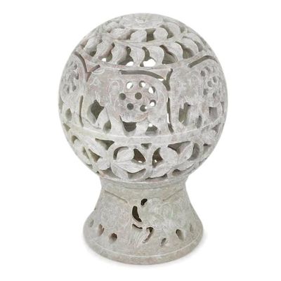 Alternate image for India Hand Carved Soapstone Candle Holder Elephant Parade