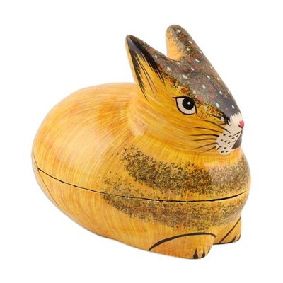 Alternate image for Hand-Painted Papier Mache Rabbit Decorative Box from India Orange Rabbit