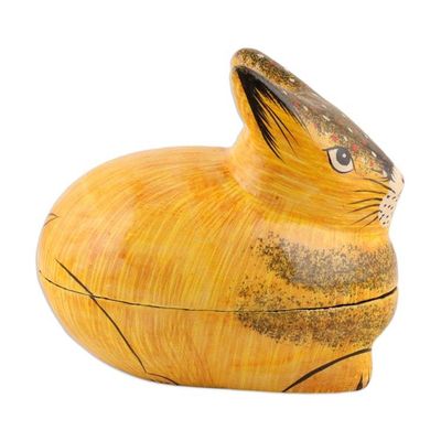 Alternate image for Hand-Painted Papier Mache Rabbit Decorative Box from India Orange Rabbit