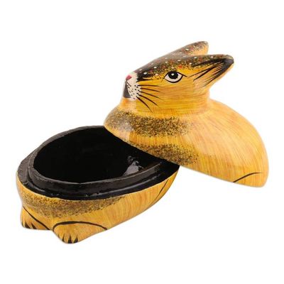 Alternate image for Hand-Painted Papier Mache Rabbit Decorative Box from India Orange Rabbit