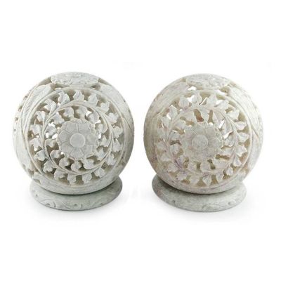 Alternate image for Hand Carved Jali Soapstone Candle Holders Pair World is a Flower
