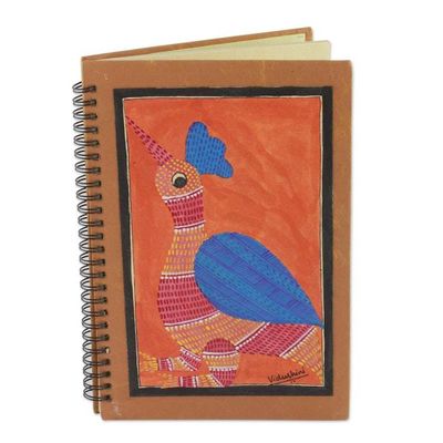 Alternate image for Handmade India Gond Tribal Folk Art Journal with Rooster Gond Rooster