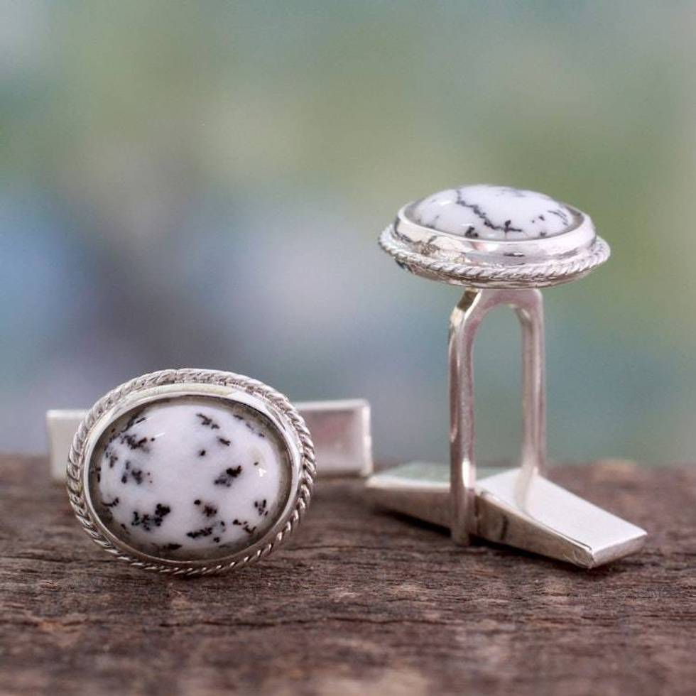 Dendritic Agate and Sterling Silver Cufflinks from India 'Plenitude'