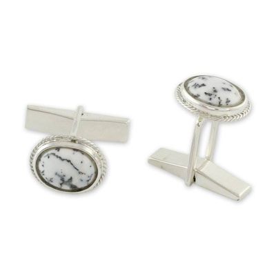Alternate image for Dendritic Agate and Sterling Silver Cufflinks from India Plenitude