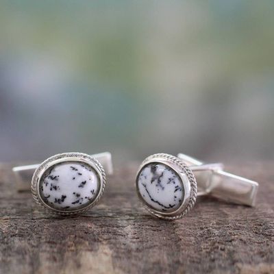 Alternate image for Dendritic Agate and Sterling Silver Cufflinks from India Plenitude