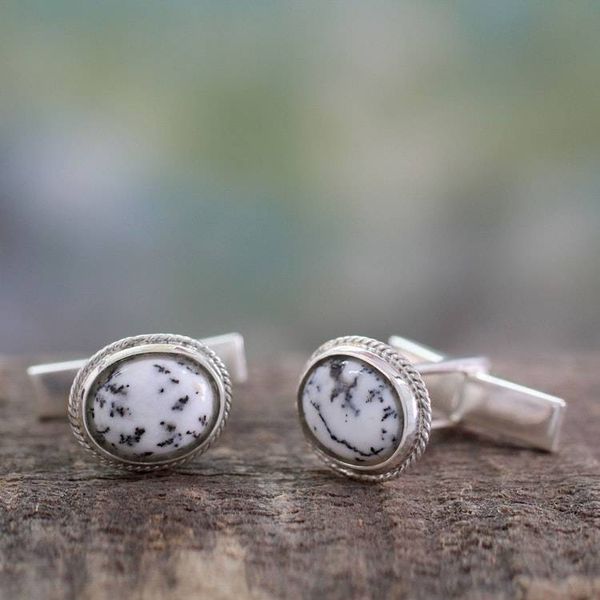 Alternate image for Dendritic Agate and Sterling Silver Cufflinks from India Plenitude