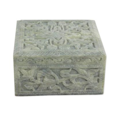 Alternate image for Hand-carved Natural Soapstone Decorative Box Wild Roses