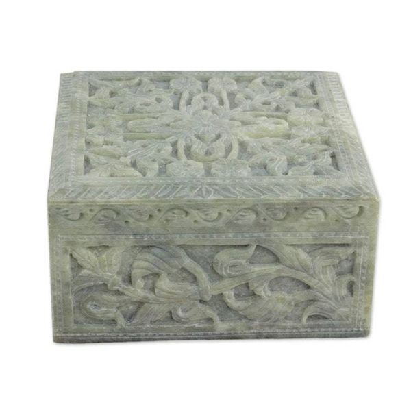 Alternate image for Hand-carved Natural Soapstone Decorative Box Wild Roses
