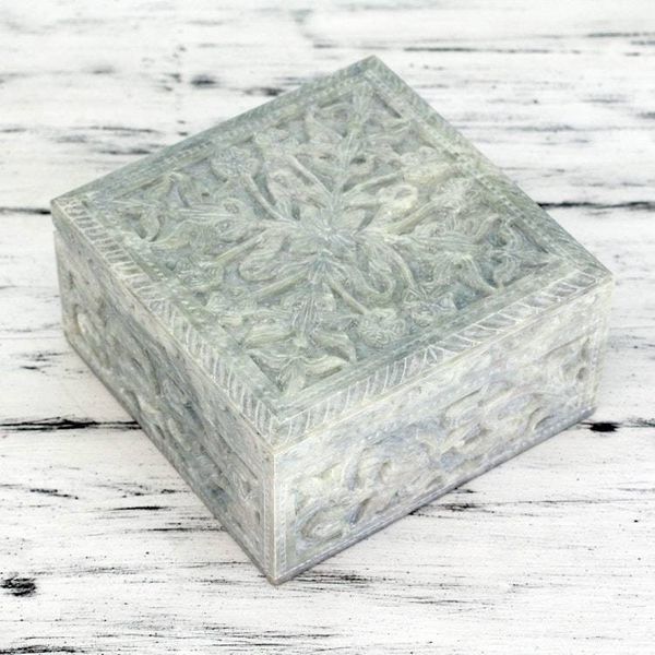 Alternate image for Hand-carved Natural Soapstone Decorative Box Wild Roses
