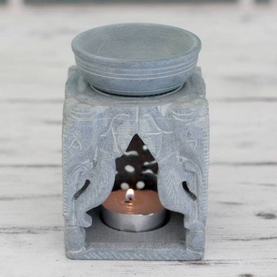 Alternate image for Oil Warmer Hand-carved of Soapstone Agra Elephants
