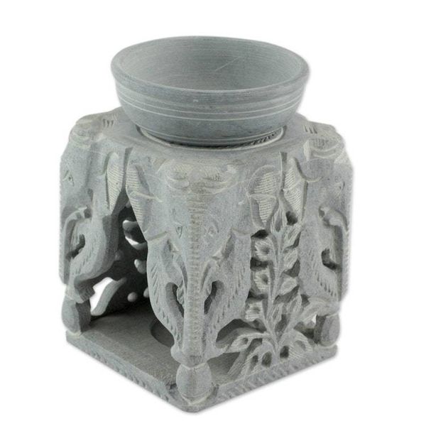 Alternate image for Oil Warmer Hand-carved of Soapstone Agra Elephants