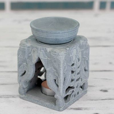 Alternate image for Oil Warmer Hand-carved of Soapstone Agra Elephants
