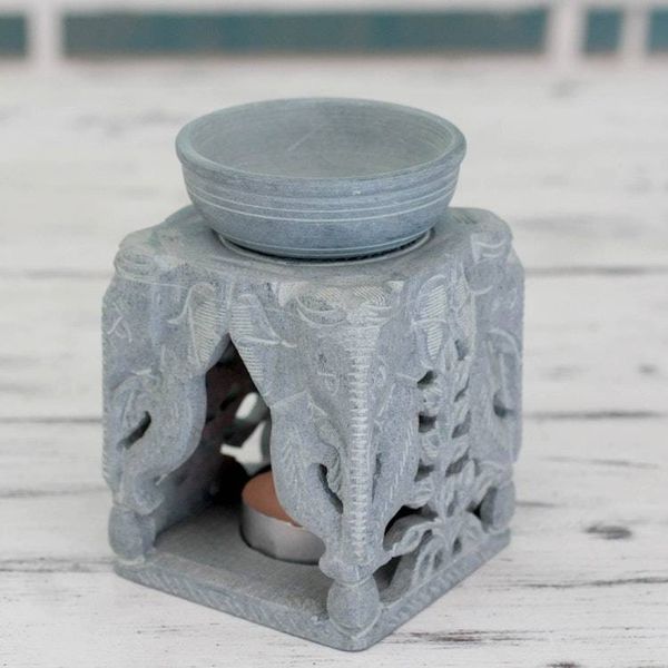 Alternate image for Oil Warmer Hand-carved of Soapstone Agra Elephants