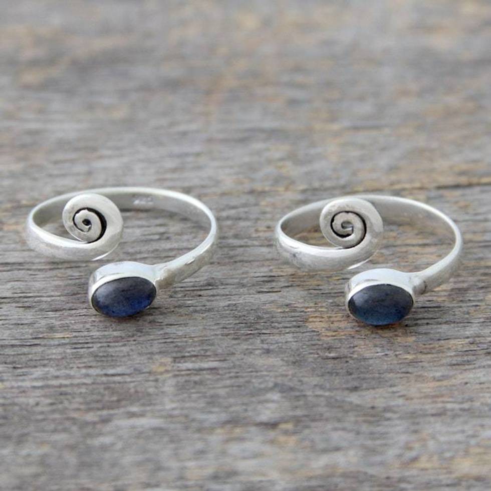 Sterling Silver Labradorite Toe Rings from India Pair 'Curls'
