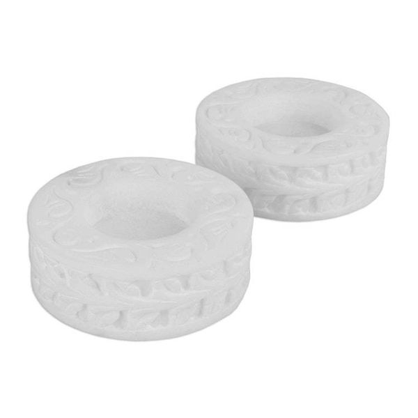Alternate image for Round White Marble Tealight Holder with Engraved Vine Pair White Beauty