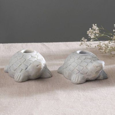 Alternate image for Turtle Candle Holders Hand Carved from Soapstone Pair Turtle Delight