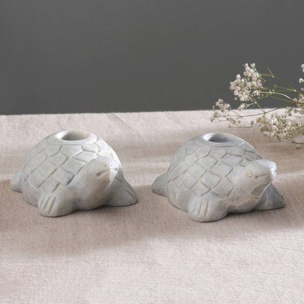 Alternate image for Turtle Candle Holders Hand Carved from Soapstone Pair Turtle Delight