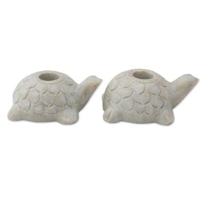 Alternate image for Turtle Candle Holders Hand Carved from Soapstone Pair Turtle Delight
