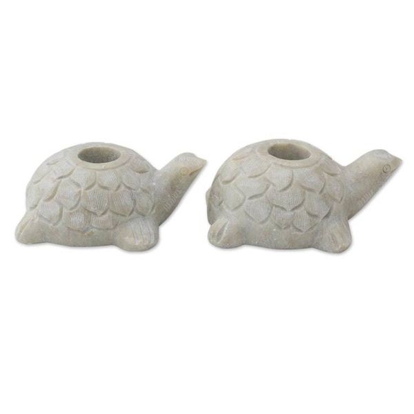 Alternate image for Turtle Candle Holders Hand Carved from Soapstone Pair Turtle Delight