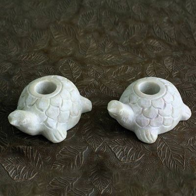 Alternate image for Turtle Candle Holders Hand Carved from Soapstone Pair Turtle Delight