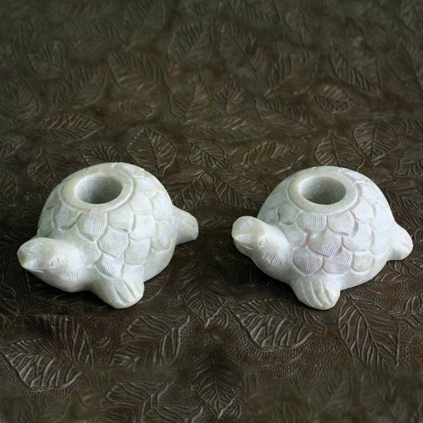 Alternate image for Turtle Candle Holders Hand Carved from Soapstone Pair Turtle Delight