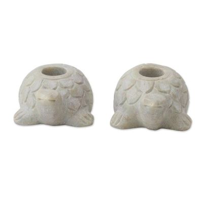 Alternate image for Turtle Candle Holders Hand Carved from Soapstone Pair Turtle Delight