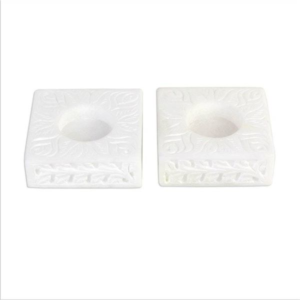 Alternate image for Square Marble Tealight Holder with Engraved Vines Pair White Garden