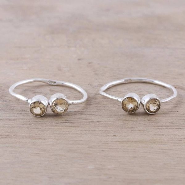Alternate image for Sparkling Citrine Toe Rings Crafted in India Twin Elegance