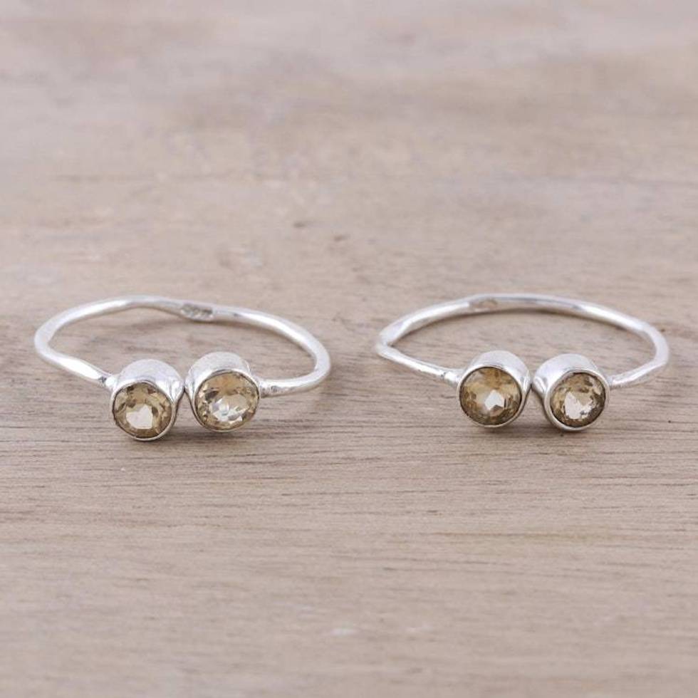 Sparkling Citrine Toe Rings Crafted in India 'Twin Elegance'