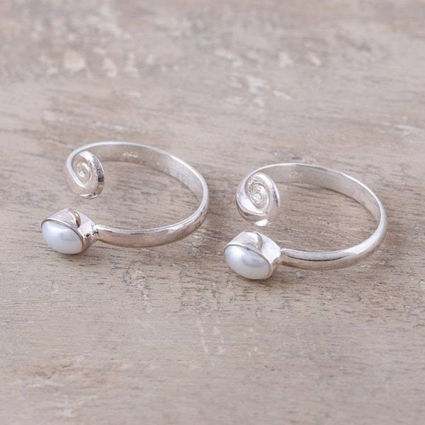 Alternate image for Cultured Pearl Toe Rings Crafted in India Glowing Flair
