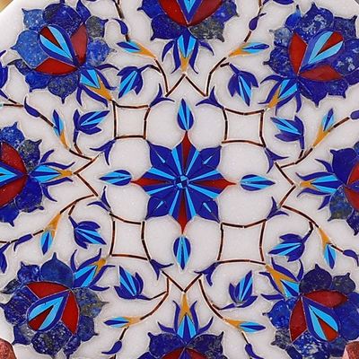Alternate image for Marble Inlay Decorative Plate with Blue Floral Motifs Floral Imagination